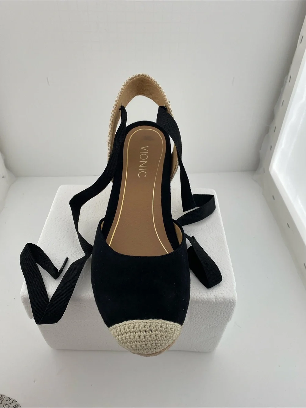 Vionic Black Espadrille Wedge Sandals with Natural Jute Trim - Picture 4 of 5